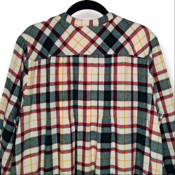 LL Bean 100% Cotton Flannel Nighgown Size Medium Plaid Reg Green Yellow Cream - Picture 4 of 8